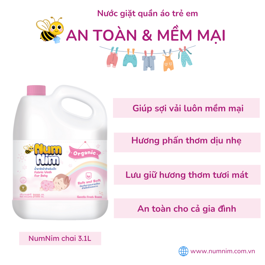 Nước giặt trẻ em An toàn & Dịu nhẹ, 3100ml