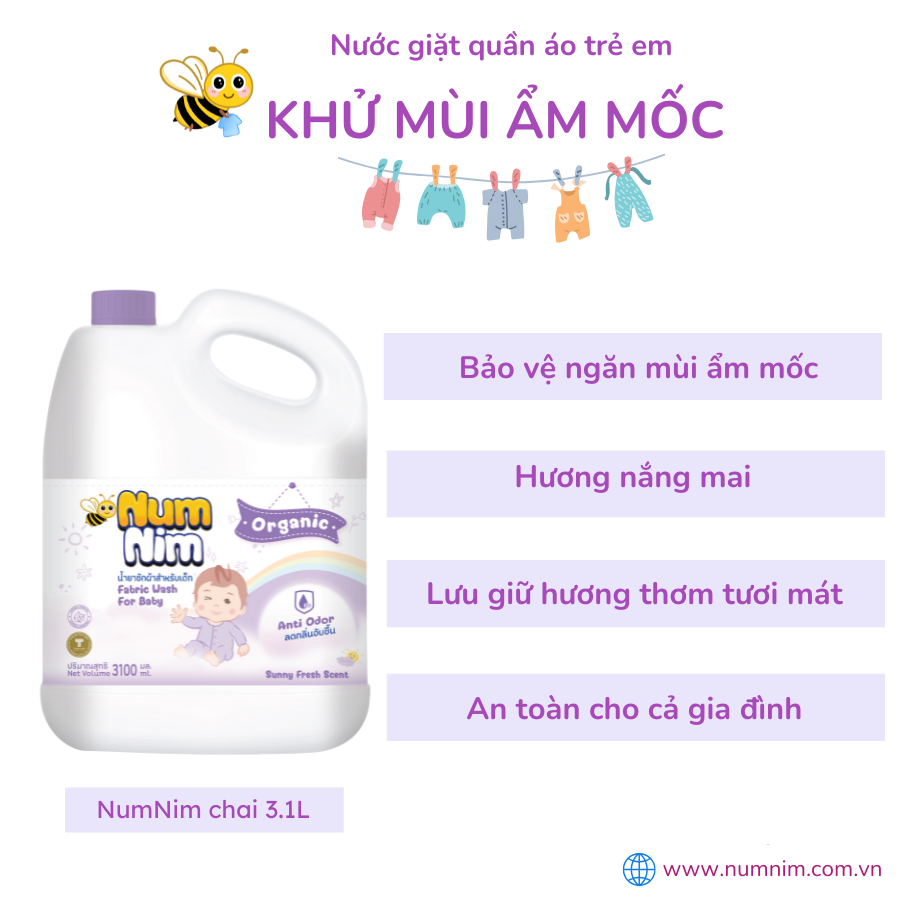 Nước giặt trẻ em Khử mùi ẩm mốc, 3100ml