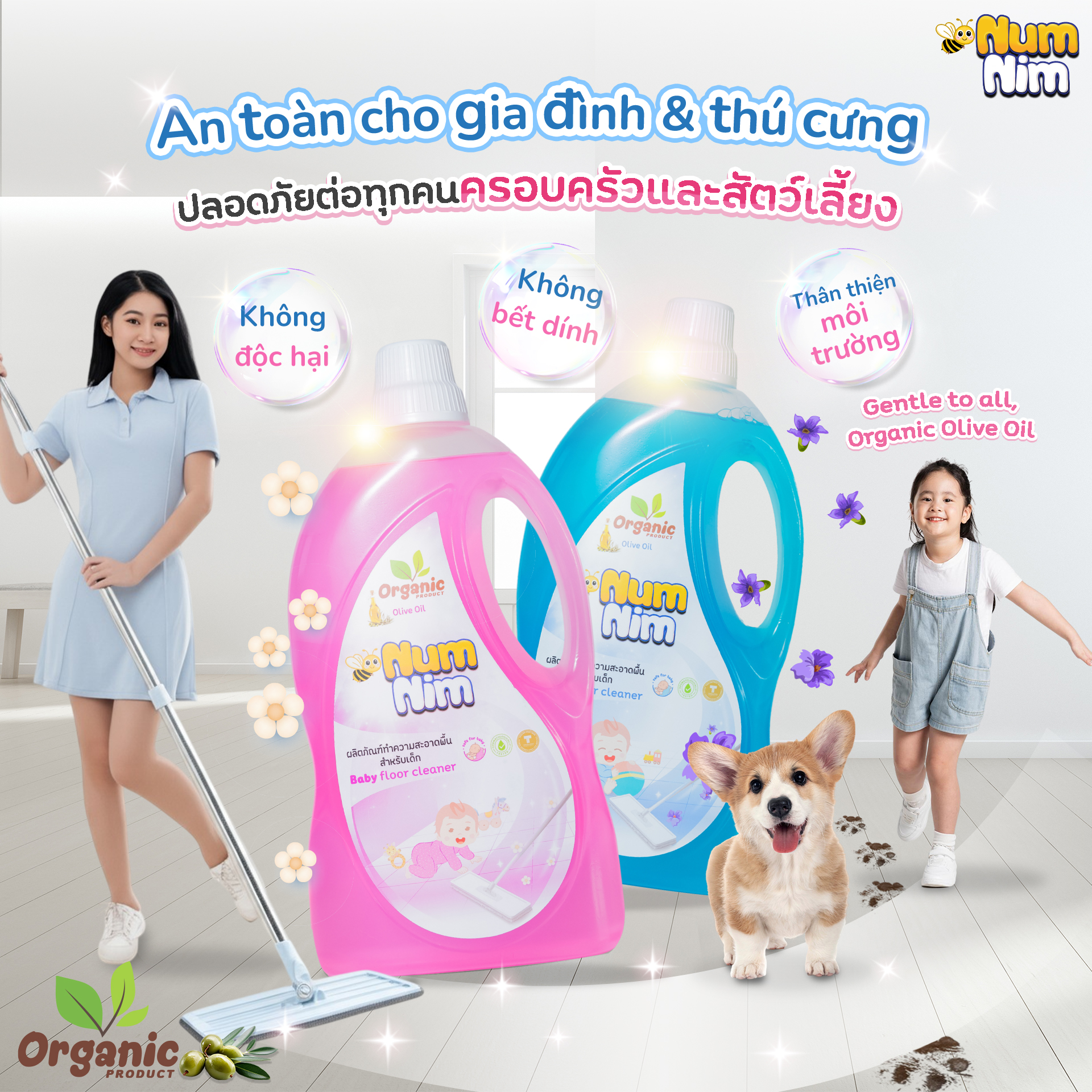 Nước lau sàn NumNim màu xanh 1800ml - Ảnh 2
