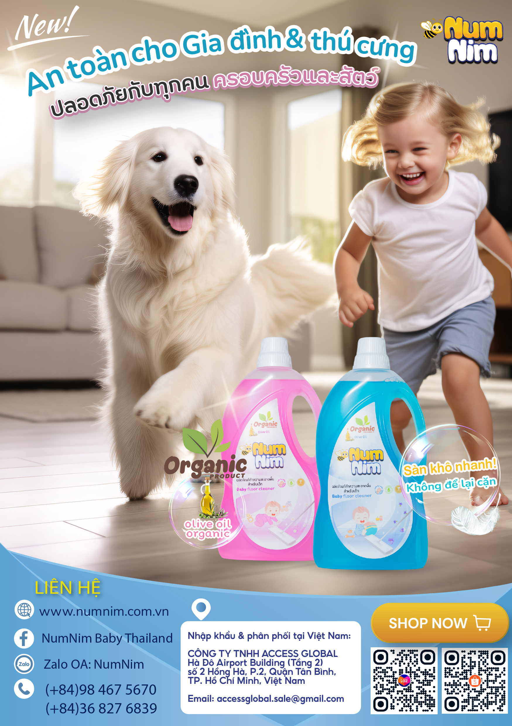 Nước lau sàn NumNim màu xanh 1800ml - Ảnh 6