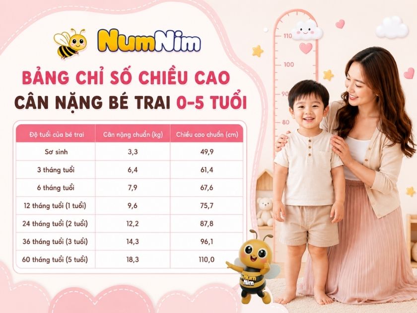 Bảng chiều cao cân nặng bé trai chuẩn WHO giúp theo dõi thể trạng NumNim