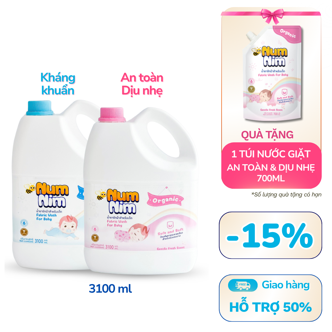 [Combo] 2 Can x 3100ml Nước giặt NumNim Xanh. Hồng