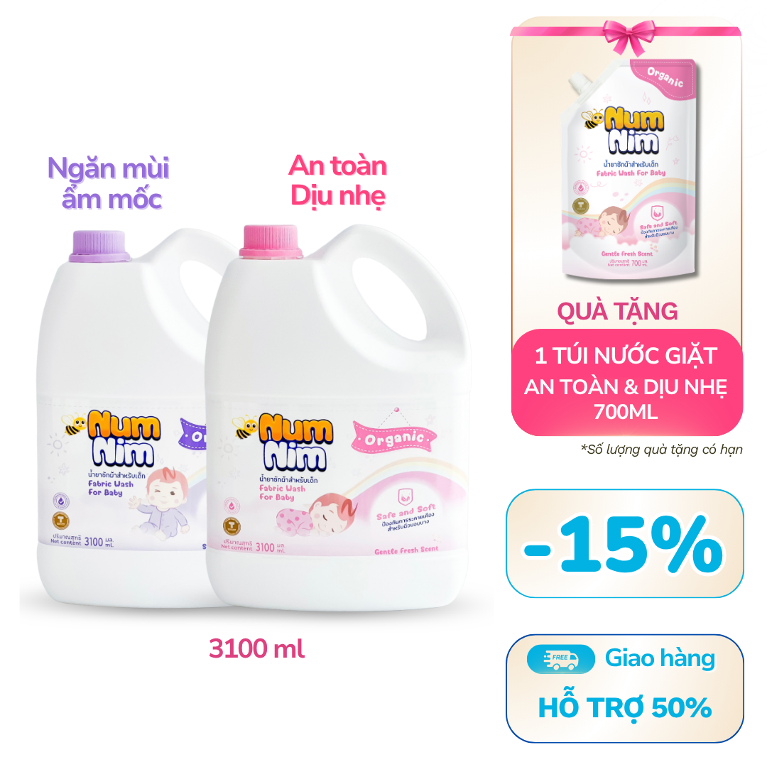 [Combo] 2 Can x 3100ml Nước giặt NumNim Tím & Hồng