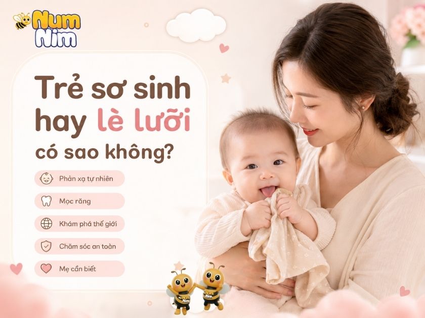 Trẻ sơ sinh hay lè lưỡi là phản xạ sinh lý bình thường giúp bé khám phá thế giới