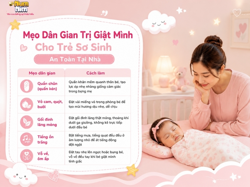 Mẹo dân gian trị giật mình cho trẻ sơ sinh an toàn tại nhà